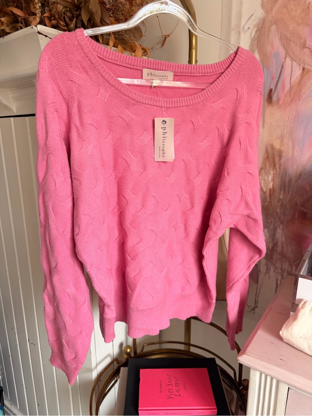 Philosophy Pink Cable-Knit Crewneck Sweater